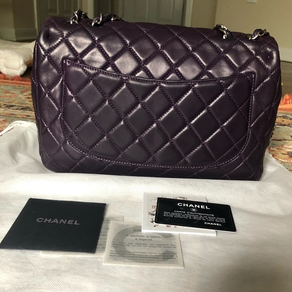 SOLD**Chanel Classic Jumbo Dark Purple Flap Bag - Picture 5 of 15